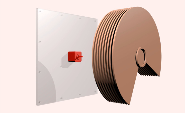 Bottom plate, red motor and the Revolving Shutter (RS)